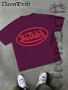 NeonDrift Double-Sided Printing Men's T-Shirt Men's Short-Sleeve T-Shirt100% Cotton Fabric Soft & Skin-Friendly Unisex Style Gifts For Spring Festival, Valentine's Day, St. Patrick's Day & World Cup-Van Dutch Dragon Print Men T Shirt Classic Americana Style Graphic Tee Streetwear Fashion Casual Wear For Car Enthusiasts And Vintage Culture Lovers - 紫紅色 - 查看 2
