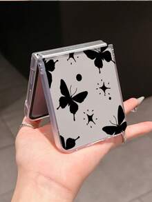 1pc Fashionable And Simple Frosted PC Material Cute Butterfly Element Folding Phone Case, Can Protect And Prevent Falling For: SamsungGalaxy Zflip 3/Zflip 4/Zflip 5/Zflip 6/Zflip 7/ Find N3 Flip/ Razr 50 Ultra/ Razr 60 Ultra/ 60/ Razr 50/XiaomiMIX Flip/Galaxy Z Flip7 FE - Clear - View 1