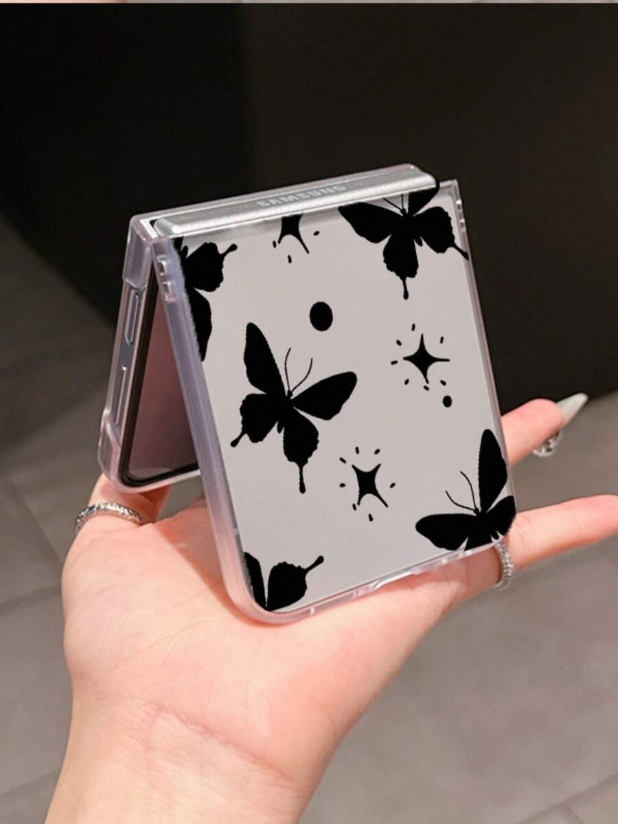 1pc Fashionable And Simple Frosted PC Material Cute Butterfly Element Folding Phone Case, Can Protect And Prevent Falling For: SamsungGalaxy Zflip 3/Zflip 4/Zflip 5/Zflip 6/Zflip 7/ Find N3 Flip/ Razr 50 Ultra/ Razr 60 Ultra/ 60/ Razr 50/XiaomiMIX Flip/Galaxy Z Flip7 FE - Clear - View 1