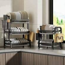 Three-Tier, Large-Capacity Drain Rack, Dish Rack Kitchen Essentials, Sturdy And Durable, Suitable For Kitchen Decor, Organizer Storage, And Kitchen Storage. It Can Hold Dishes, Cutlery, Spoons, Chopsticks, Cups, Coffee Cups, And Other Tableware - Black (Double-layered, Extra-thick) - View 5