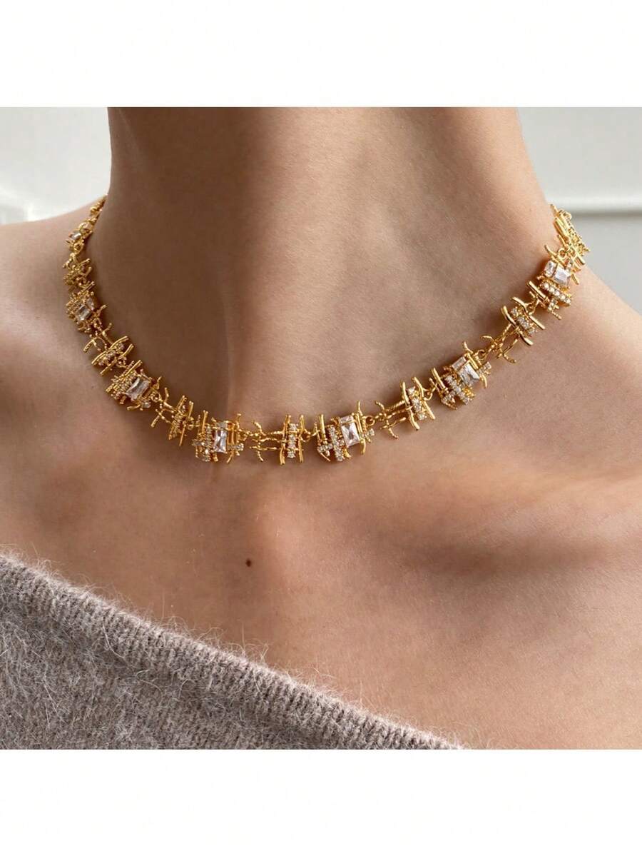 1件装奢华几何吊坠项链，是圣诞礼物、婚礼、宴会和其他特殊场合的理想之选（不含包装盒） - 金色 - 查看 1