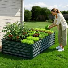 Galvanized Raised Garden Bed, 6.67 X 3.35 X 1.51 Ft, Rectangular Metal Planter Box Kit Outdoor, Rustproof Elevated Planting Box With Gloves, Alu-Zinc, For Growing Flowers Vegetables, Dark Green - Bộ 1 món màu xanh đậm, kích thước 80*40*19 inch. - Xem 1