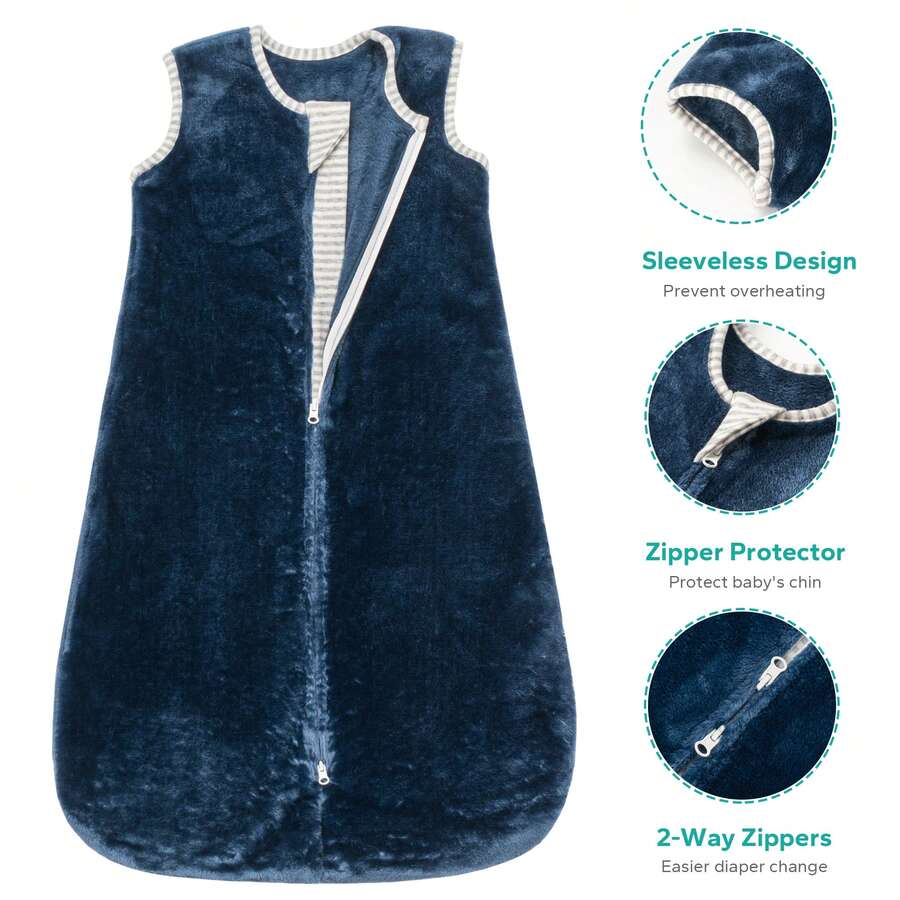 1.5 TOG Flannel Baby Sleeping Bag, Warm Infant Wearable Blanket Suitable For All Seasons - Navy - View 1