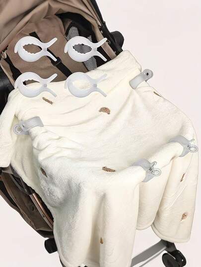 4个灰色婴儿推车毯子夹，耐用塑料推车配件，多功能推车夹可防止毯子滑落，适用于婴儿推车、童车和手推车。