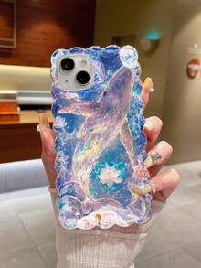 Dolphin Painted Braided Wave Edge Transparent Printed Protective Phone Case Compatible With Iphone 17/17 Pro/17 Pro Max, 16/16 Pro/16 Pro Max, 16 Plus, 10 - Multicolor - View 1