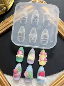 1个可爱奶油草莓蕾丝法式美甲透明硅胶指甲模具 - 無色 - 查看 3