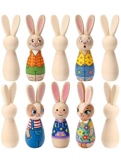 1/5/10pcs Unfinished Wooden Easter Bunny Doll Shapes, Natural Wood Blank For DIY Crafts, Easter Decoration, Art And Home Party Decor