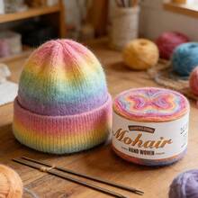 50g Sợi len ombre dạng bánh, sợi pha mohair siêu mềm, chuyển màu cầu vồng, thích hợp để móc, đan, làm đồ thủ công nhiều màu sắc, áo len, khăn choàng, áo khoác, mũ, khăn quàng cổ. - 02 Đầy màu sắc - Xem 4