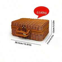 1pc Handmade Rattan Woven Storage Box, Wedding Gift Box, Christmas/Thanksgiving Gift Box, Makeup Organizer Basket, Birthday Gift Box, Holiday Gift Box, Suitable For Home, Camping, Shelves, Photography Props - Brown - View 3