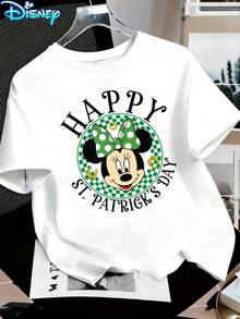 Disney Women's Minnie Mouse St. Patrick's Day Polka Dot Bow Short-Sleeved T-Shirt - Lucky Theme Round-Neck Top, Soft Cotton Breathable Fabric, Casual Daily Wear, Suitable For Parade & Leisure - White - View 2