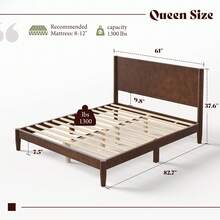 Solid Wood Bed Frame For Bedroom Furniture, Mid Century Modern Platform Bed With Full Panel Headboard, Noise Free Mattress Support And Under Bed Storage - Dark Walnut - 查看 4