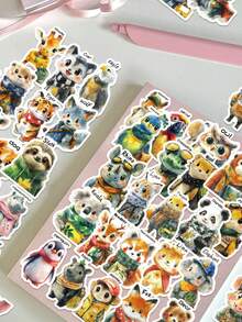 50pcs Fantasy Animal Cartoon Collage Stickers Aesthetic Vibes For Journal, Phone Case, Tablet, Water Bottle, Desk, Helmet, Bike, Luggage, Waterproof Decals - Multicolor - View 4
