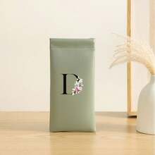 Fashionable Eyeglass Case, Unisex Eyewear Storage Set With Elastic Zipper Closure, Floral & Letter Print, Portable Cable Organizer Pouch, Essential For Holidays And Travel - Green - View 16