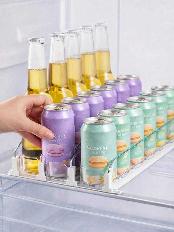 3-Rows Soda Can Dispenser Self Pushing Drink, Organizer Width Adjustable Fridge Storage Rack,Durable Kitchen Gadget