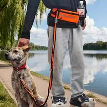 1条带拉链腰包的免手持狗绳，双层加厚手柄和耐用弹力绳，适合遛狗、慢跑和训练宠物[新版本] - 彩色 - 查看 3