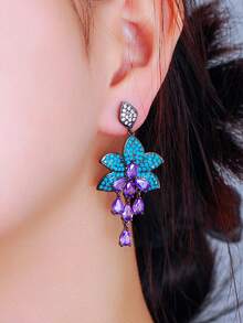 一对异域风情紫色水滴形立方氧化锆吊坠蓝色绿松石花叶长款耳环，黑色镀金立方氧化锆女士波西米亚风配饰，适合婚礼、度假、派对、舞会等场合佩戴。 - 藍色 - 查看 5