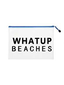 多色防水时尚网布沙滩包，化妆包，印有“WHATUP BEACHES”字样，沙滩主题，大容量透明化妆包，轻便防晒收纳包，沙滩必备，带尼龙拉链的洗漱包，适合游泳、沙滩、潜水和暑假，学生返校季，生日、节日、派对、婚礼（伴娘）的完美礼物和纪念品 - 彩色 - 查看 17