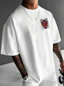 Áo thun nam tay ngắn cổ tròn in hình mặt ma, kiểu dáng thời trang thường ngày, thích hợp cho mùa hè. - trắng - Xem 2