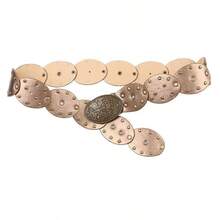 波西米亚风腰带，复古西部风格个性化腰带，女士夸张镂空圆形皮带 - 棕色 - 查看 16