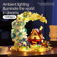 1343pcs Moon Flower Wooden House Building Blocks Set, High-Quality ABS Material, Includes Dust Cover And Lighting, Ideal Gift For Valentine's Day, Mother's Day, Birthday, Back To School, Holidays - Multicolor - View 7