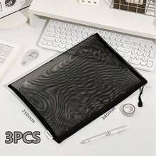 3 Pcs Nylon Mesh File Organizer Bag Set A4 A5 A6 Document Pouch For School Office Travel Cosmetic Stationery Storage - Mesh Bags - View 18