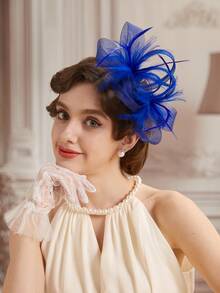 1顶女士花卉茶会帽，时尚迷人头饰发夹，肯塔基德比赛马帽，夏季沙滩装 - A - 查看 4