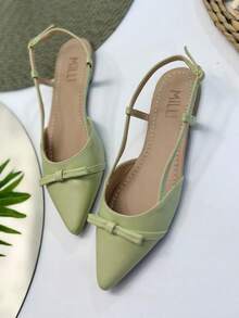 Women's Comfortable Slingback Flat Shoe Milli Pointed Toe With Bow - Modern Casual - 薄荷綠 - 查看 3