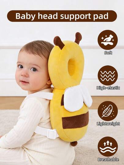 Upgraded Baby Anti-Fall Pillow, Thickened & Widened Toddler Walking Protection Pad, Baby Head Protection Cushion Suitable For Toddlers Learning To Walk And Crawl, Adjustable Baby Head Protection Pad, Breathable Head Protection Pillow, Anti-Fall Pillow, Head Protection Pad, Upgraded Thick Cartoon Bee-Shaped Anti-Fall Head Pad For Infants And Toddlers