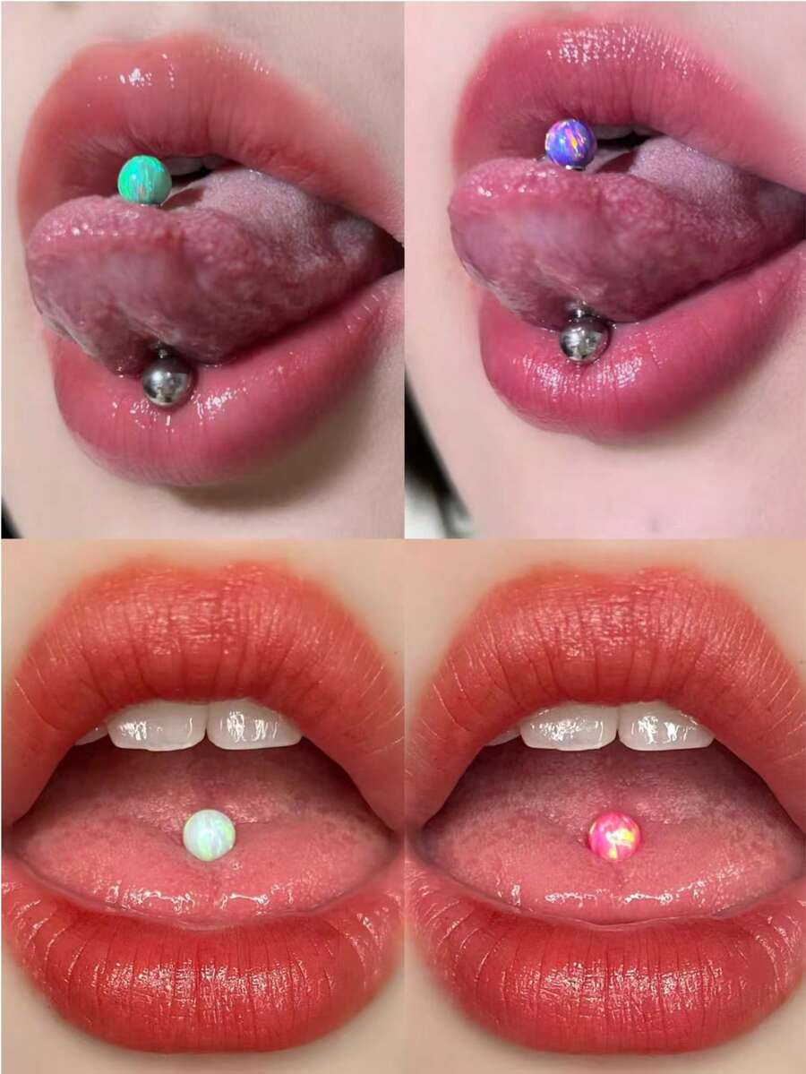 1/4/6件套朋克Y2K风格亚克力球舌环/乳环套装,14G 16MM不锈钢直杆穿刺饰品,男女皆宜,适合夏季海滩、节日、派对、礼物 - 彩色 - 查看 1