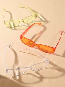 3 Pairs Retro Fashion Small Frame Glasses, Suitable For Daily Wear - Multicolor - View 3