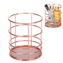 2Pcs Pen Holder Round Rose Gold Desktop Storage Basket Metal Mesh Makeup Organizer Box - Multicolor - View 6