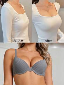 性感蕾丝纯色钢圈文胸，短款提拉侧支撑文胸，女士 - 灰色 - 查看 3