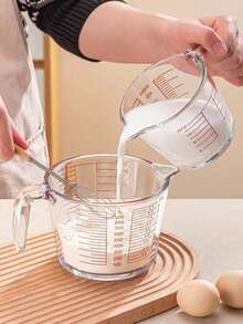 1pc Heat-Resistant Glass Measuring Cup With Markings, Large Capacity Stackable For Easy Storage, Coffee Measuring Cup With Spout Design For Easy Pouring, Transparent Container For Baking, Multipurpose Kitchen Tool Suitable For Kitchen, Baking And Microwave, With Precise Markings And Ergonomic Handle - Transparent - View 1