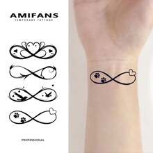 AMIFANS 无限符号临时纹身贴纸，半永久纹身，可持续1-2周，持久耐用，果汁纹身贴纸，逼真纹身贴纸，浪漫纹身贴纸，仿真纹身贴纸，防水，外观逼真，小众设计纹身贴纸，水果纹身贴纸，植物纹身贴纸 - 黑色 - 查看 1