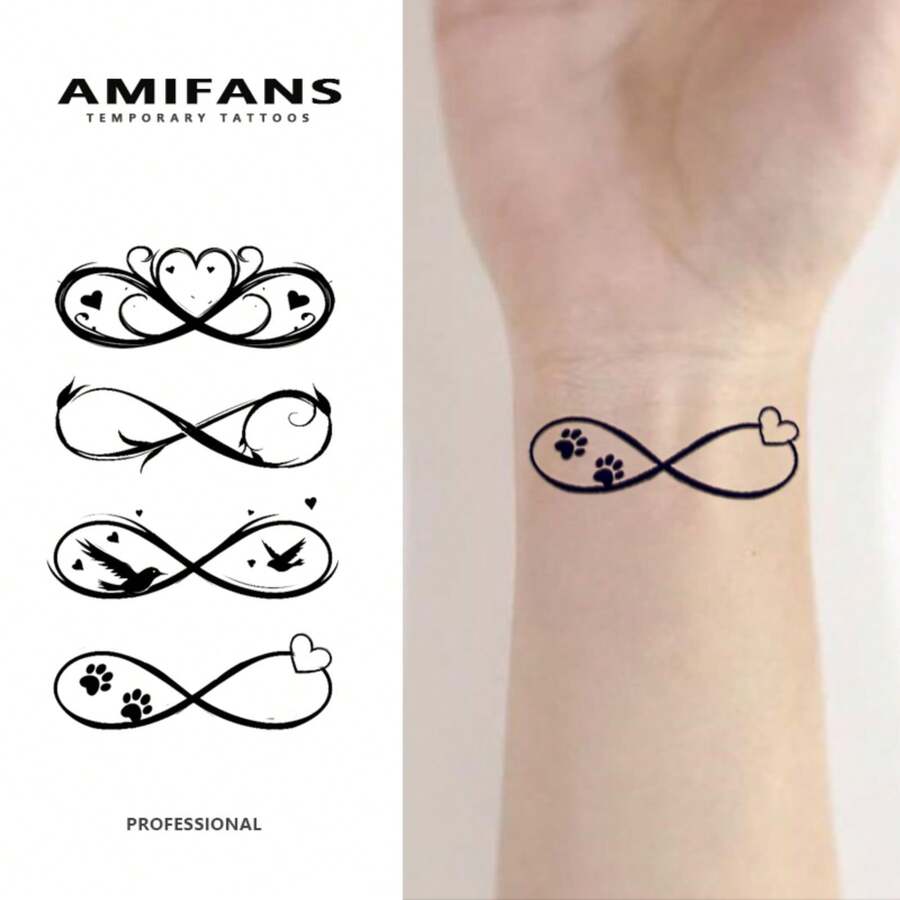 AMIFANS 无限符号临时纹身贴纸，半永久纹身，可持续1-2周，持久耐用，果汁纹身贴纸，逼真纹身贴纸，浪漫纹身贴纸，仿真纹身贴纸，防水，外观逼真，小众设计纹身贴纸，水果纹身贴纸，植物纹身贴纸 - 黑色 - 查看 1