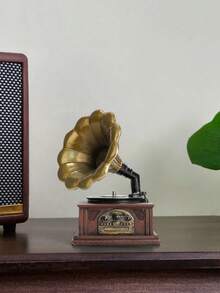 1pc Retro Gramophone Model Resin Decor, Home Decoration, Birthday/Graduation Gift, Suitable For Living Room, Dining Table, Desk, Bookshelf, Office, Also Suitable For Ramadan And Eid Al-Fitr Decoration - Retro - View 9