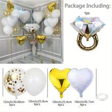 21 Stücke goldener Diamantring & Herz Ballon Set, geeignet für Valentinstag, Hochzeit, Jahrestag, Heiratsantrag, Datumsdekoration - Verschiedenfarbig - Übersicht 7