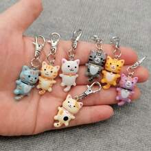 7pcs Cute Cat Keychain Set, Cartoon Animal Resin Decor Accessories, Key Chain With Lobster Clasp, Decorative Birthday Gift, Bag/Car/Phone Charm Car Accessories Bag Charm School Animal Goth Y2k - 彩色 - 查看 7