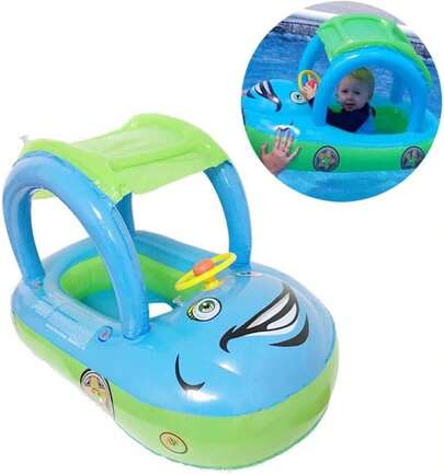 Hot Popular Baby Pool Float With Removable Sunshade Canopy, Cute Car Design Inflatable Swim Ring With Steering Wheel, Safety Infant Float Seat Boat For Toddlers Kids, Summer Water Play Swimming Pool Toys For Beach Pool Backyard – Ideal Spring & Summer Outdoor Water Fun Entertainment & Holiday Birthday Gifting