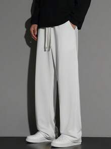 男士抽绳腰宽松阔腿休闲运动裤，秋冬款 - 白色 - 查看 4