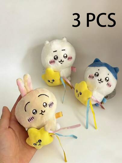 Chikawa 3-Pack Plush Toy Set, Cartoon Xiao Ba & Little JIyi Wusaqi Animal Plushies With Colorful Ribbons, For Kids Fans Collectors