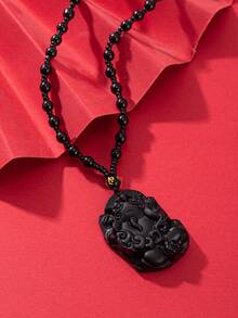 1pc Chinese Style Obsidian Dragon & Pixiu Pendant Necklace - Multicolor - View 10