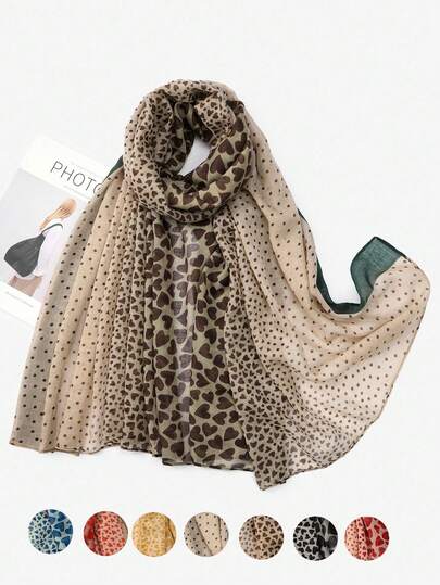 1pc Summer New Wave Dot Love Printed Scarf Women's High End Fashion Scarf Baotou Long Scarf Daily Air Conditioning Room Travel Sunscreen Shawl And Family Festival Gift