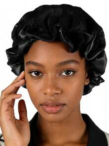 Mũ ngủ bằng ren satin cao cấp dành cho nữ, mũ ngủ hai lớp bằng lụa mềm mại với viền xếp nếp, mũ trùm tóc lớn hai mặt (ren trắng & ren đen) - Nhiều màu - Xem 6