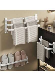 1pc Towel Hanger, Punch Free, Space Aluminum Towel Rack, Toilet Towel Bar, Single Bar, Bathroom Wall Mounted Towel Rack Bathroom Accessories Bathroom Tools - White - View 4