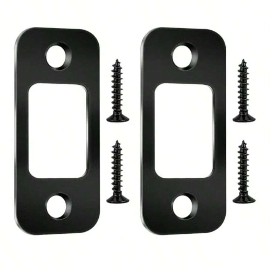 2 Pack Deadbolt Strike Plate Door Backplate 1" X 2-1/4" Round Corner Black Stainless Steel Doors Reinforcement Plate With Screws Deadbolt Strike Plates Door Backplate Matte - As Pic - View 1