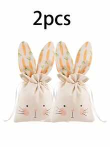 2 chiếc túi vải lanh hình thỏ có dây rút, túi quà hình tai thỏ thích hợp làm quà tặng Phục Sinh, quà tặng tiệc tùng, quà lưu niệm, có thể đựng trứng, cà rốt, đồ trang trí sinh nhật, giỏ quà Phục Sinh. - nhiều màu - Xem 10