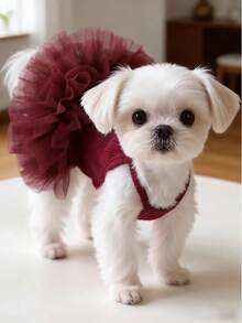 1pc Pet Dog Dress, Elegant Ballet Tulle Skirt Romantic Princess Dress, Suitable For Small Dogs & Cats, Sleeveless, Breathable, Spring/Summer - Burgundy - View 20