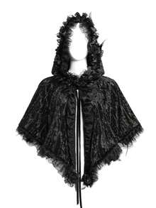 Devil fashion Gothic Punk Style Embroidered Velvet Hooded Cape, Cosplay Costume - Black - View 6