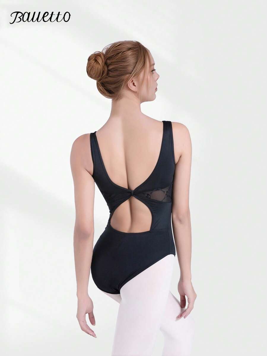 balletto Women's Dance Leotard With Contrast Fabric Inset, Backless Ballet Unitard For Adult Dance/Gymnastics Practice Spring - Black - View 1